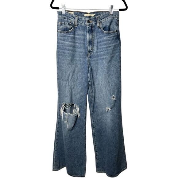 Levi's High Loose Flare Jeans Size 6 28 Western Y2K Wide Leg Light Wash - Picture 1 of 9